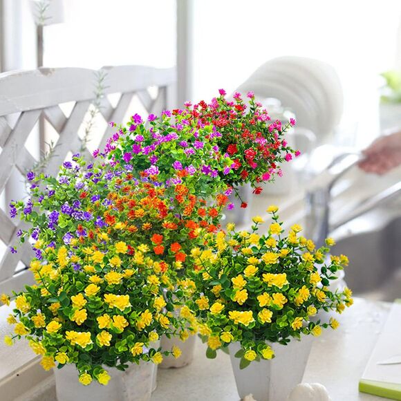 Grunyia 8 Bundles Eucalyptus Artificial Outdoors Flowers (Mix) - Picture 5 of 9